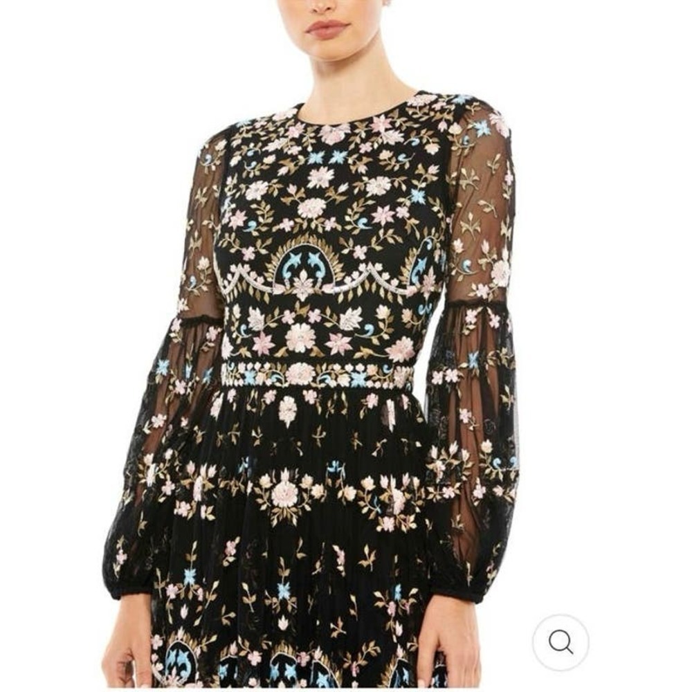 Mac Duggal Sequin Embroidered Gown Blouson Sleeves Size 12 NWT - Picture 5 of 13